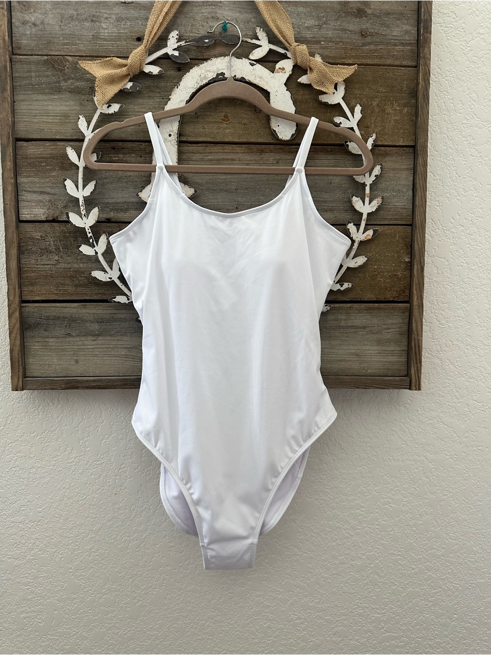 TA3 White‎ Lacey One-Piece Swimsuit Corset back - Classic Fit size L Regular NWT